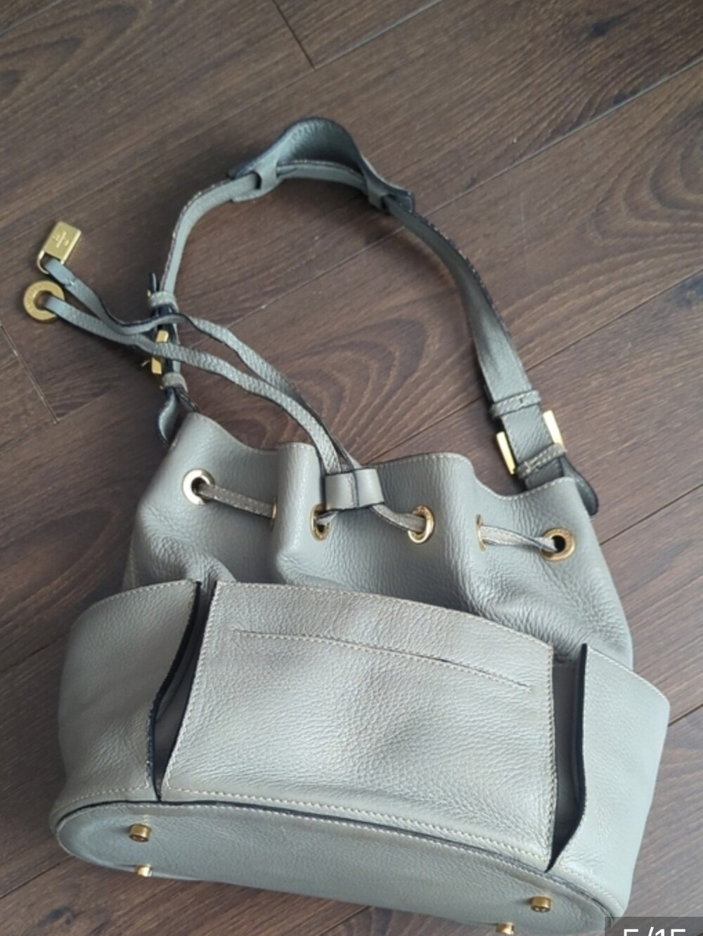 Loro Piana Gray Leather Drawstring Bucket Bag - Picture 5 of 15